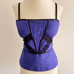 Y2k Luxe Whimsigoth Satin Lace Trim Pleated Bustier Bebe Silk Size Medium NWT